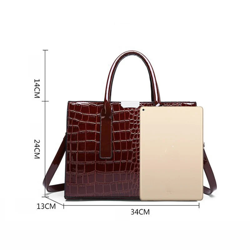 Patent Leather Crocodile Crossbody Bag – Elegant Women’s Shoulder Handbag