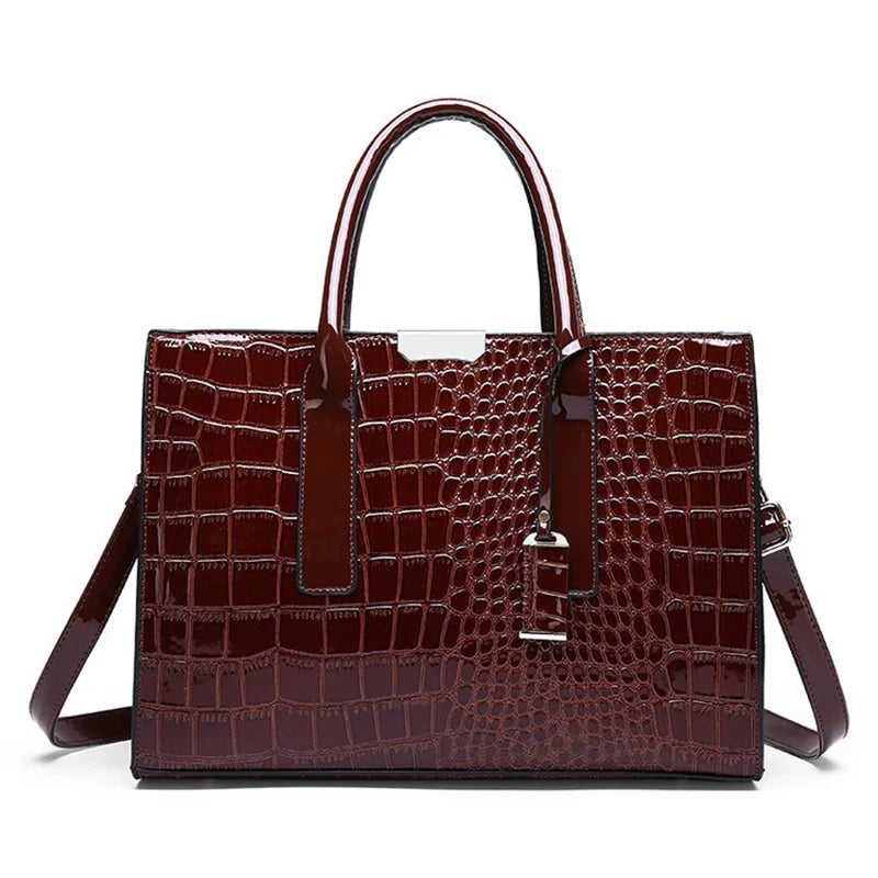 Patent Leather Crocodile Crossbody Bag – Elegant Women’s Shoulder Handbag