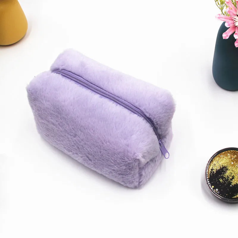 Soft Fur Makeup Bag – Travel Cosmetic Pouch for Women and Girls