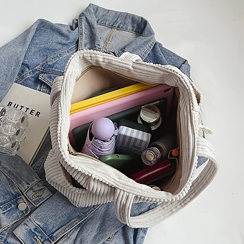 Corduroy Tote Bag – Chic, Soft & Spacious