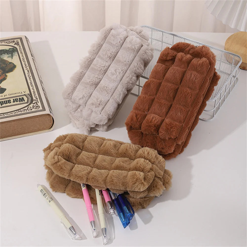 Quilted Plush Makeup Bag – Soft, Elegant, and Stylish Cosmetic Pouch for Everyday Use and Travel