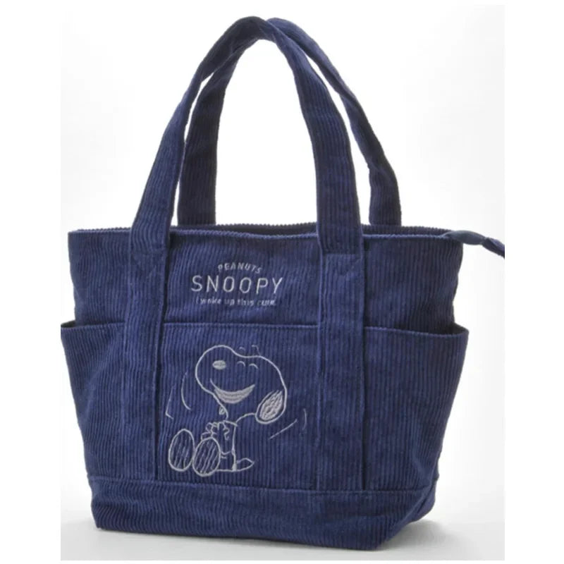 MINISO Disney New Series Cute Snoopy Corduroy Tote Bag – Casual Large-Capacity Handbag with Zipper Shoulder Strap