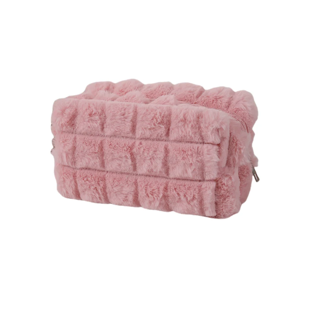 Quilted Plush Makeup Bag – Soft, Elegant, and Stylish Cosmetic Pouch for Everyday Use and Travel