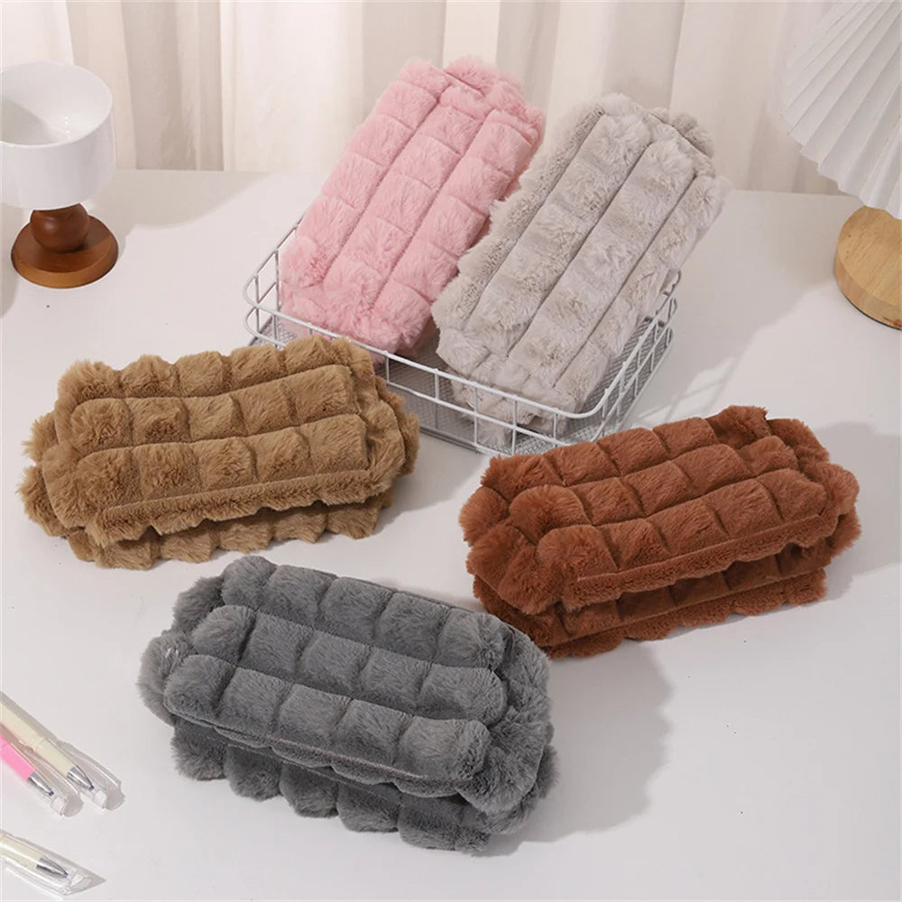 Quilted Plush Makeup Bag – Soft, Elegant, and Stylish Cosmetic Pouch for Everyday Use and Travel