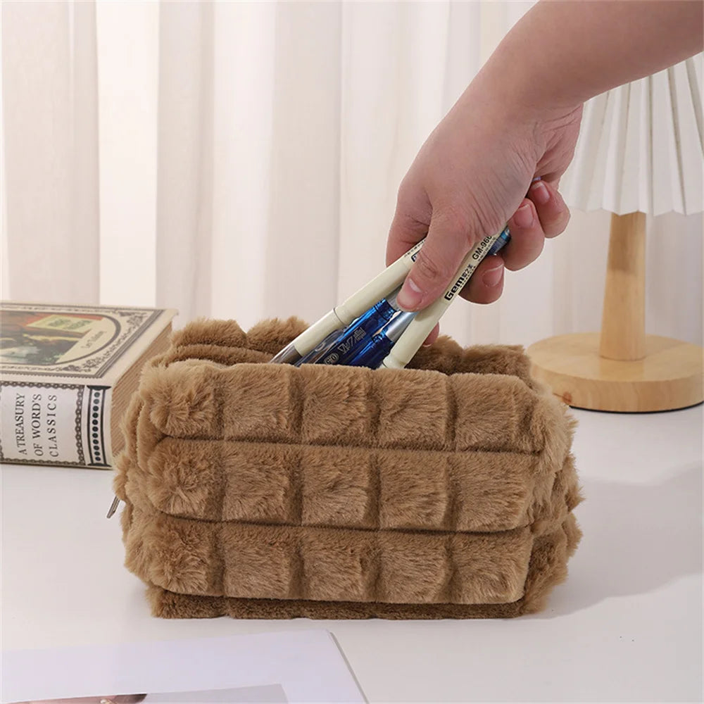 Quilted Plush Makeup Bag – Soft, Elegant, and Stylish Cosmetic Pouch for Everyday Use and Travel