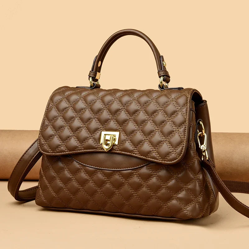 Women’s Soft Leather Shoulder Bag – Luxury Multi-Pocket Crossbody Handbag