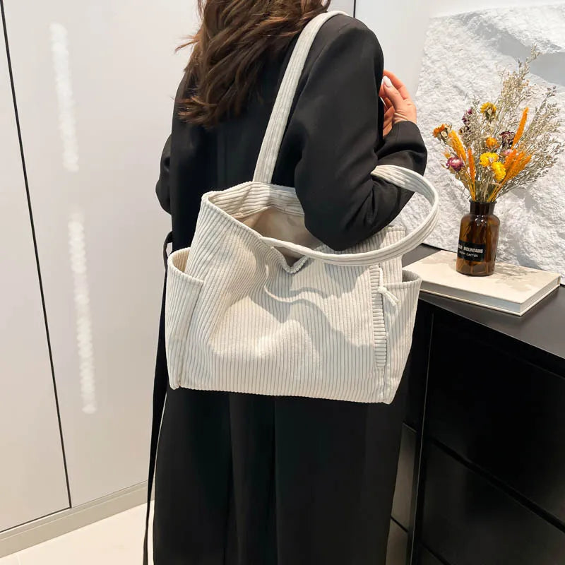 Corduroy Tote Bag – Chic, Soft & Spacious