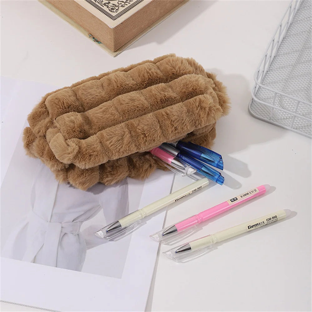Quilted Plush Makeup Bag – Soft, Elegant, and Stylish Cosmetic Pouch for Everyday Use and Travel