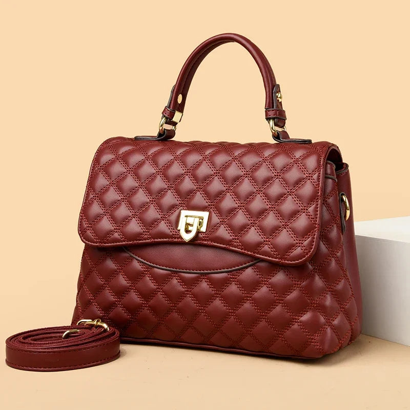 Women’s Soft Leather Shoulder Bag – Luxury Multi-Pocket Crossbody Handbag